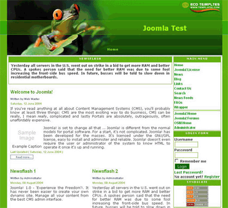 joomla template: Green Frog